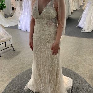 Adrianna Papell beaded lace mermaid wedding gown
